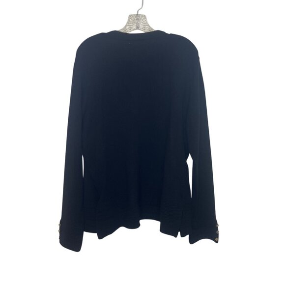 Birch NY Open Front Cardigan Sweater Womens Black Large New Gold Button Cuffs - Picture 2 of 10